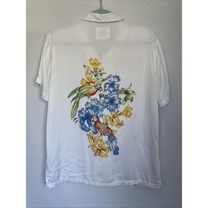 Denim & Flower Ricky Singh Men's M White Short Sleeve Camp Shirt Tropical Parrot